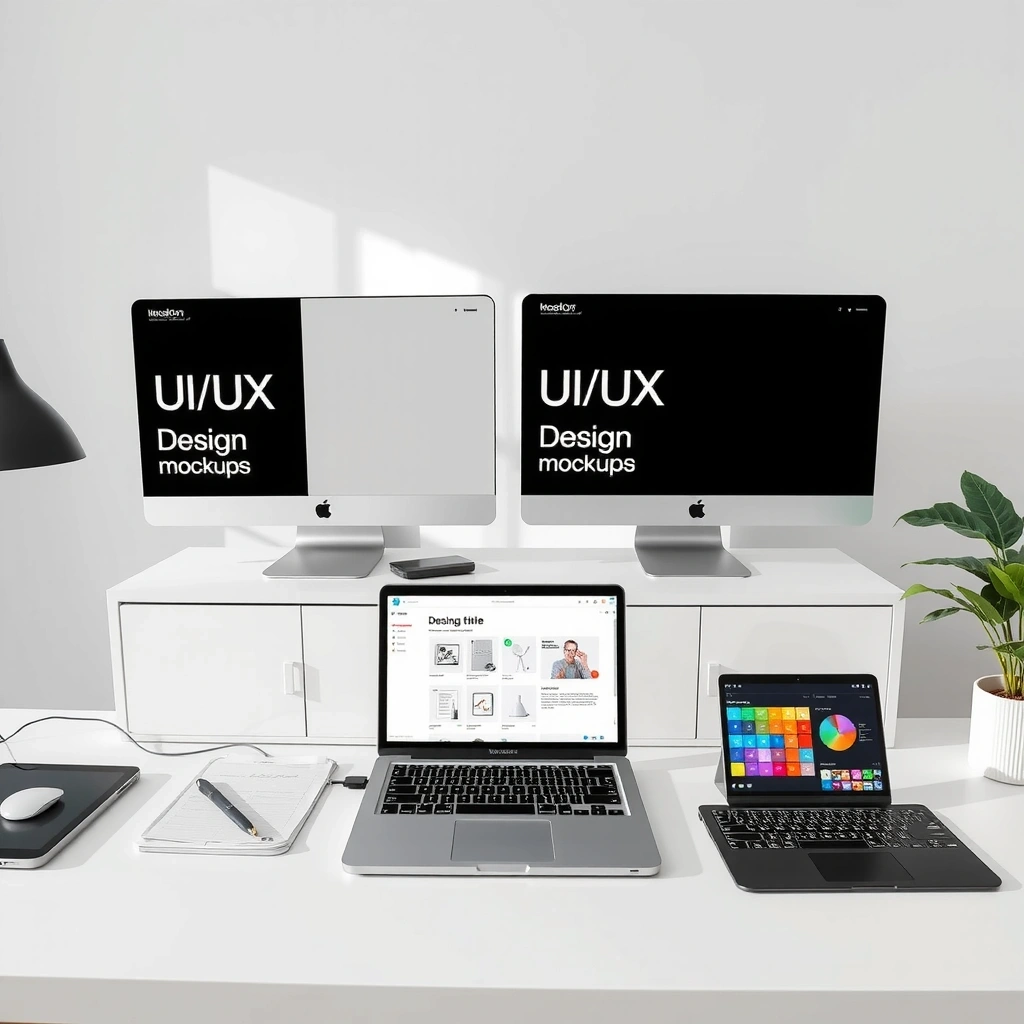 Modern web design workspace showing clean, minimal design process